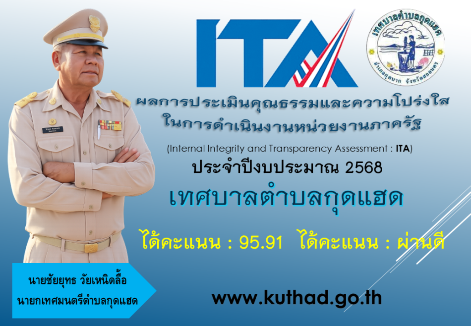 ผลการประเมินคุณธรรมและความโปร่งใส ในการดำเนินงานหน่วยงานภาครัฐ  (Internal Integrity and Transparency Assessment : ITA) ประจำปีงบประมาณ 2568
